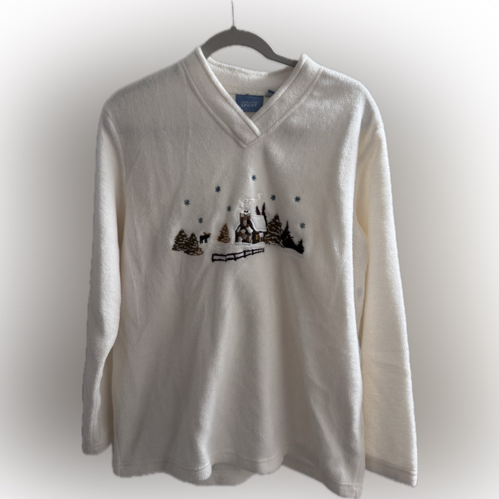 Croft & Barrow Cream Sweater with Scenic Embroidery